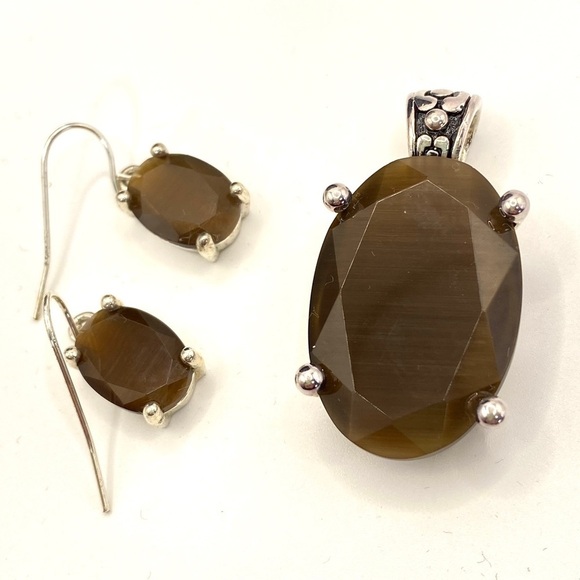 Brown Faceted Stone Pendant & Earrings Set - Picture 4 of 7